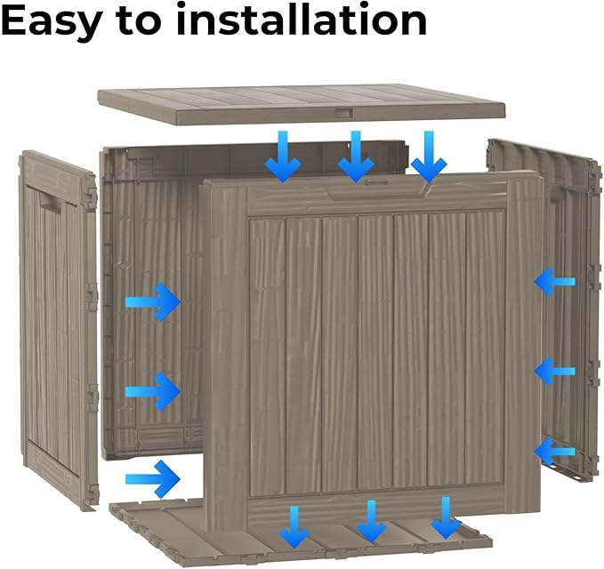 Outdoor Storage Deck Box Waterproof,35 Gallon Lockable Patio Package Delivery Bin as Seat, Resin Storage Container Bench for Furniture Cushions, Pool Accessories, Garden Tools, Grey