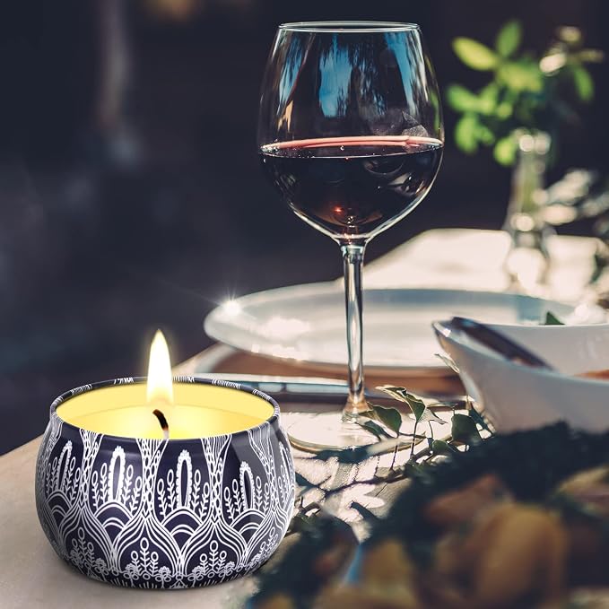 Citronella Candles - 4 Pack Citronella Candles Outdoor Set，Indoor Scented Soy Wax Candles Portable Travel Tin Gift Set for Home Garden Patio Balcony Decorative(Navy Blue)