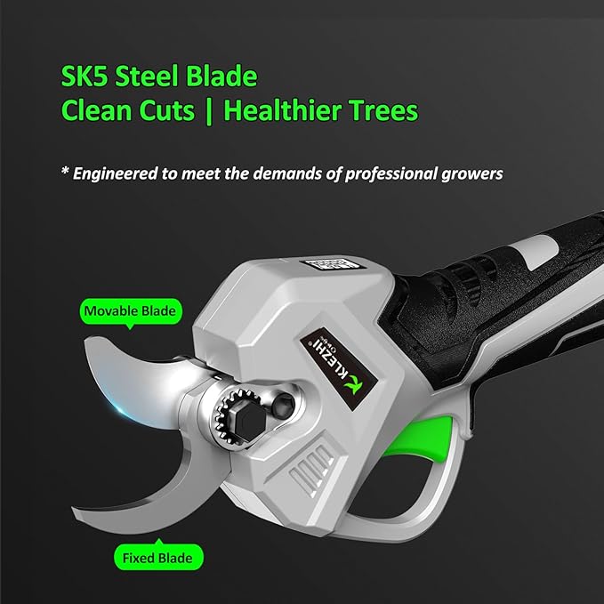 KLEZHI 1.26inch Cordless Electric Pruning Shears with Brushless Motor & LCD Display, 2×2000mAh Batteries for Home Garden, SK5 Steel Blades, Professional Branch Trimmer