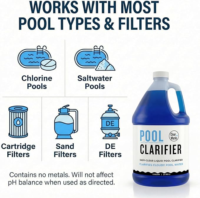 Pool Clarifier, Water Clarifier for Pool, Pool Water Clarifier for Above Ground & Inground Pools, 1 Gallon (128 fl oz), Clears Cloudy Pool Water, Chlorine & Saltwater Compatible