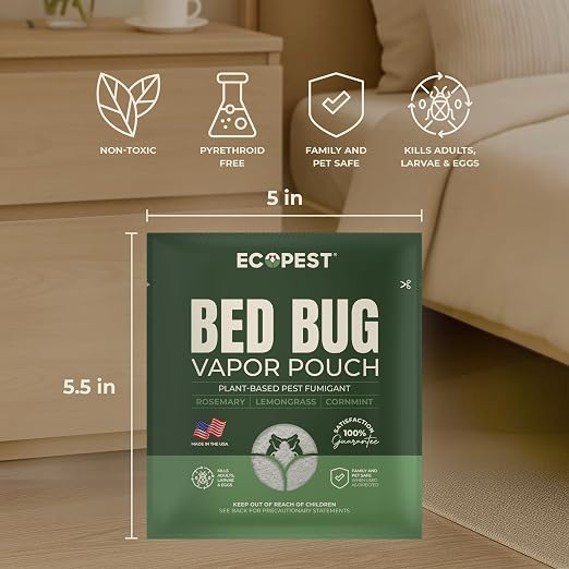 Bed Bug Vapor Pouch | Natural Bedbug Killer for Treating Luggage, Mattress, Beds, Couches, and More | Home Pest Fumigant and Fogger for Indoor Treatment of Bed Bugs | Kills Bed Bugs and Eggs