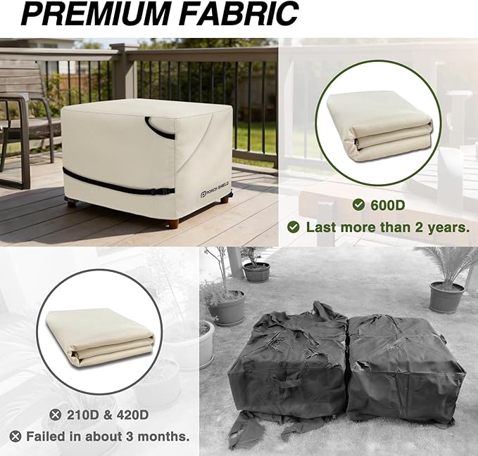 Porch Shield Patio Ottoman Cover - Waterproof Outdoor Square Side Table Covers – 22L x 22W x 18H inch, Beige