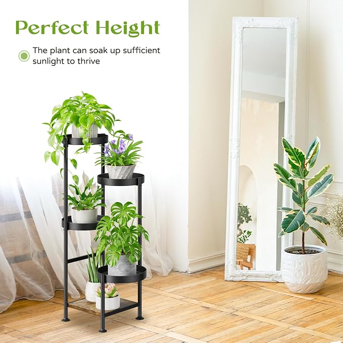 Oppro Plant Stand Indoor Outdoor, 5 Tier Metal Flower Pot Shelf Holder Clearance, Tall Corner Rack for Multiple Plants, Modern Organizer Display for Patio Orchid Office Porch Living Room Garden, Black