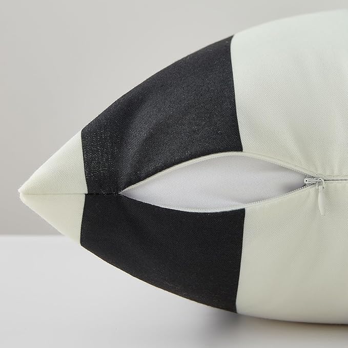 Allorry Outdoor Pillow Covers 20x20 Set of 2 Black Striped Decoration Throw Pillow Covers for Spring Summer Outdoor Waterproof Garden Patio Furniture Sofa Bed Home Decor JB007-A20