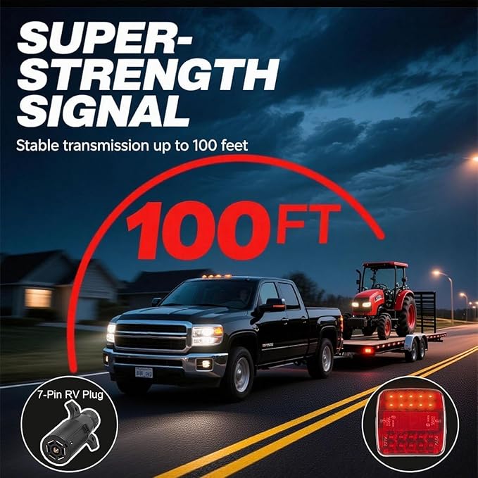 Wireless Trailer Lights Magnetic, upgrade Rechargeable Wireless Trailer Tow Lights LED Kit, IP65 Waterproof, 10-Hour Battery Life, 100 FT Signal Synchronization for Towing Truck Camper RV Boat