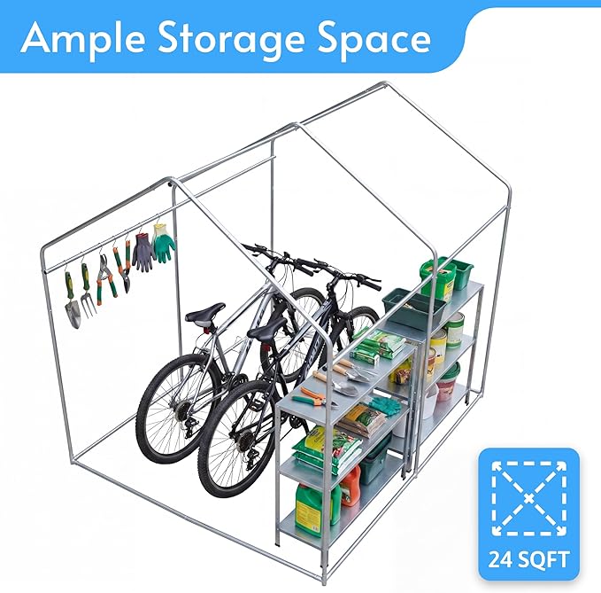 HOTEAGLE Sheds & Outdoor Storage, 3/4 inch Thick Support Rods & Bolted Frame (Not Socket), Rolled Up Doors and Ventilation Window, Portable Garage 6 x 4 ft
