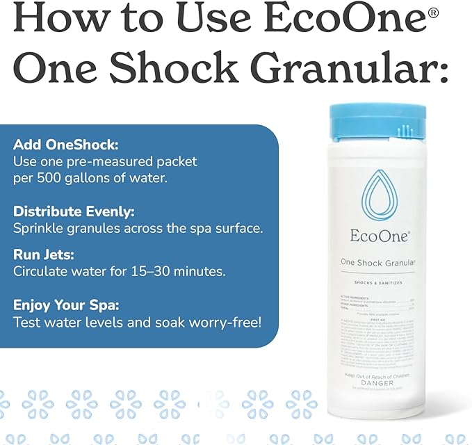 One Shock Granular by EcoOne | Self-Dissolving Hot Tub Shock Treatment Chlorine Granules | Daily or Weekly Spa Shock & Sanitation | Sodium Dichloro-Triazinetrione Dihydrate (55% Chlorine), 2 Lb