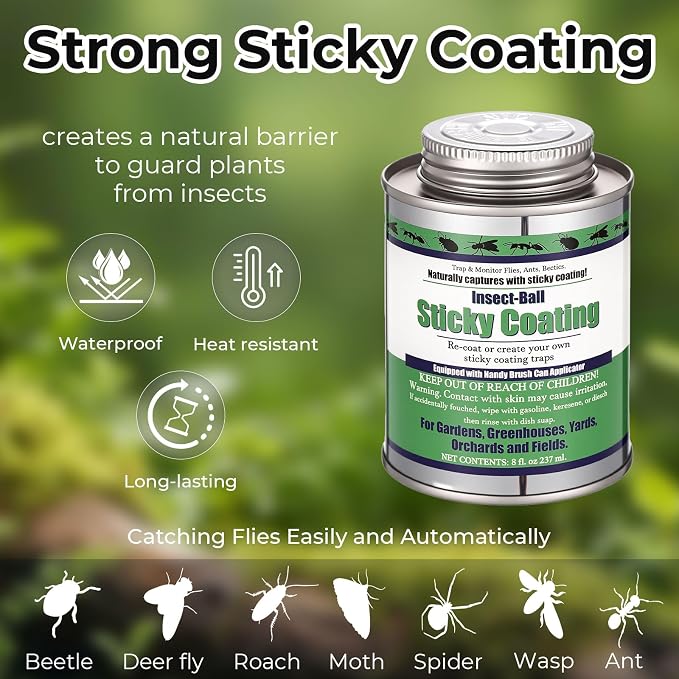 4 Pcs Large Fly Trap Balls Hanging Fruit Fly Traps Outdoor Adhesive Insect Balls with 2 Pcs Sticky Coating Glue Air Pump Insect Catch Sticky Bug for Farm Orchard Deerflies Mosquito (Black)