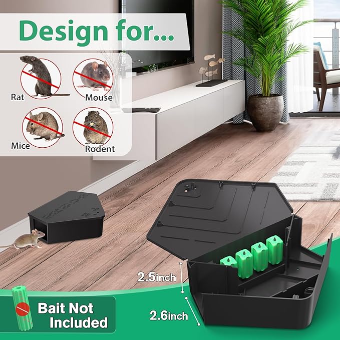 Anblak 4 Pack Rat Station Box with Keys, Rodent Station Keeps Rats Away, Keeps Children and Pets Safe, Key Unlocking, Reusable & Long-Lasting, Indoor & Outdoor