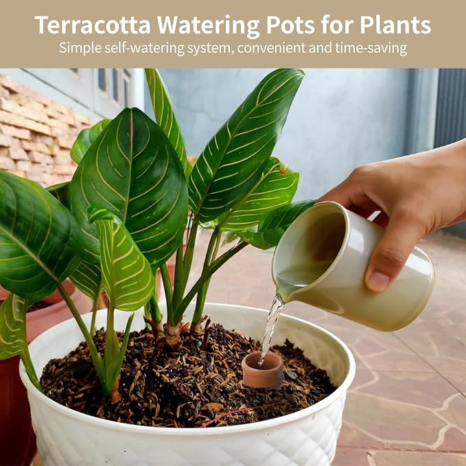 4 Pcs Terracotta Watering Pots, 15 Oz Olla Self Watering Pots, Planter Insert Self Drip Irrigation Terracotta Globes for Indoor Outdoor Garden Plant, Balcony, Automatic Drip Irrigation System