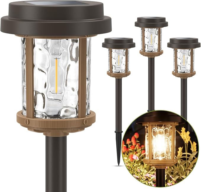 XMCOSY+ Solar Pathway Lights, Solar Lights Outdoor Waterproof IP65, 20 LM Bright Glass Outside Light for Garden Path Yard Walkway Driveway (‎Black & Brown)