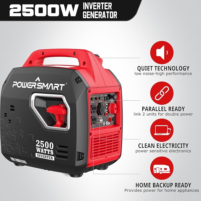 2500-Watt Portable Gas Inverter Generator, Super Quiet, High Fuel-Efficient Generator, Lightweight, EPA Compliant