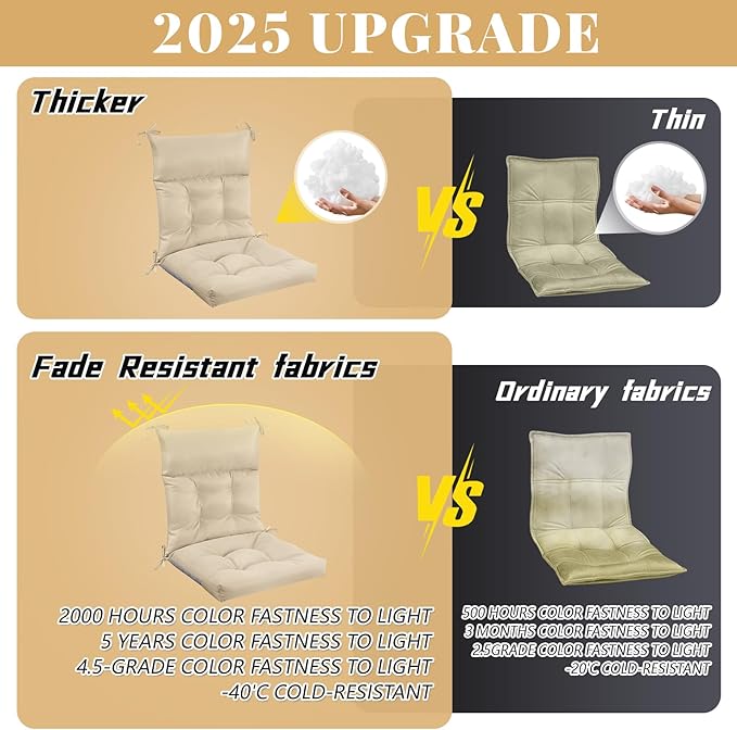 Sintuff 4 Pcs 44 x 21 x 4 Patio Chair Cushions Outdoor Chair Cushion Seat/Back Tufted Pillow with Ties Water Resistant Replacement Indoor Patio Furniture Outdoor Furniture (Solid Color,Beige)