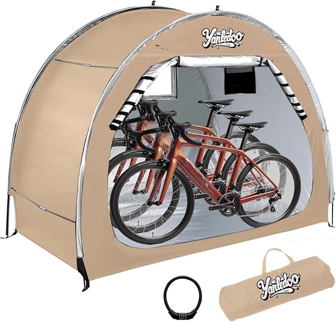 Bike Shed, Outdoor Portable Bike Storage Shed Tent, Bike Tent, Waterproof Bicycle Shelter with 210D Oxford Fabric, Bicycle Cover Fits 2-3 Bikes (Beige)