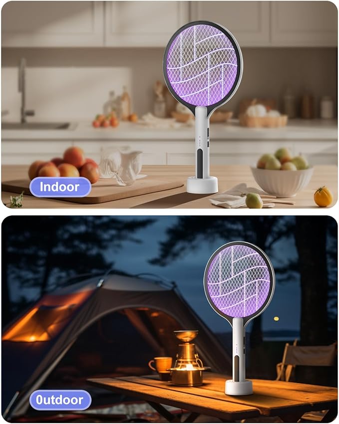 Electric Fly Swatter 4500V Bug Zapper Racket, 2 in 1 Handheld Fly Zapper & Purple Mosquito Killer Rechargeable and 3-Layer Safety for Indoor Home Office Backyard Patio Camping