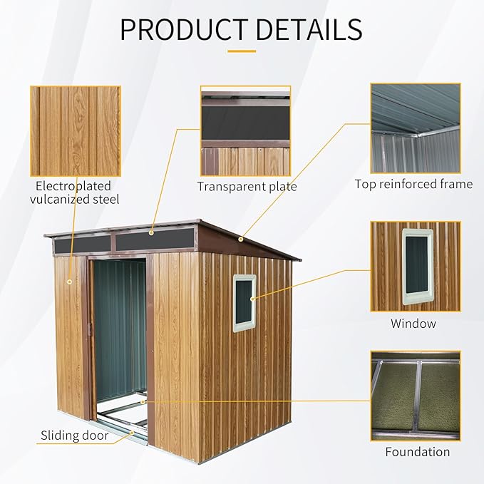 6FT x 5FT Outdoor Storage Shed, Heavy Duty Galvanized Steel Garden Shed with Sloped Roof, Sliding Lockable Doors, Punched Vents & Foundation Kit, Weather Resistant Tool Shed, Coffee with Window