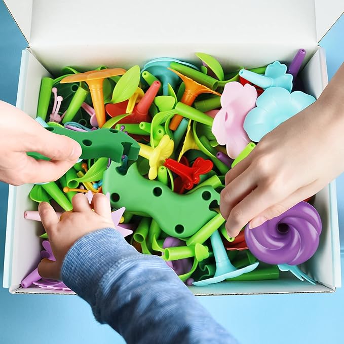 IQKidz 3-6 Years Old Toddler Toys - Flower Garden Building Toy with Insect Pegs, Educational Activity Gifts for Girls Preschool-Kindergarten, 153Pcs STEM Stacking Pretend Play Set
