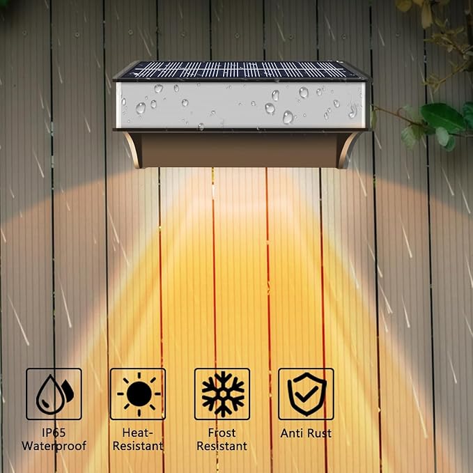 Solar Fence Lights Outdoor,Step Lights Solar Powered with 9 Lighting Options, IP65 Waterproof, Deck Light Solar Powered for Outside/Backyard/Patio/Wall/Railing/Pool/Stair (2 Packs)