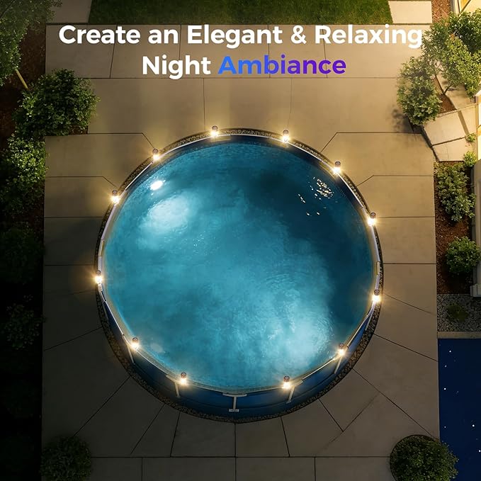 BITIWEND Solar Pool Lights for Framed Above Ground Pools, 6 Pack Waterproof Swimming Pool Accessories Lights, for Outdoor Pool Yard Garden Decoration Night Light