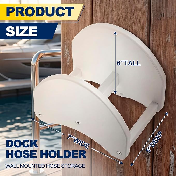 7 x 5 x 6 Inch Dockside Hose Holder White Plastic Wall Mounted Dockside Hoses Holder Hanger Installed on the Column for Water Hose Extension Cords
