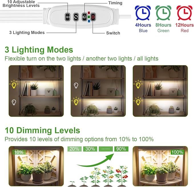 FOXGARDEN Grow Light, Full Spectrum Plant Light Strip for Indoor Plants, 384 LED Bright Grow Lamp with Auto On/Off Timer 4/8/12H, 4 Switch Modes, 10 Dimmable Brightness, 4 Packs
