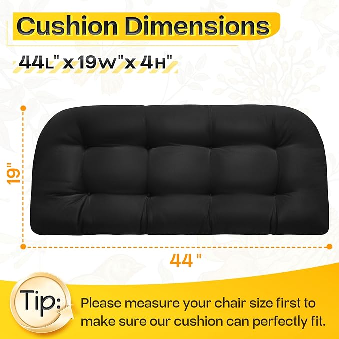 MAGIC ELEPHANT Outdoor Bench Cushion, Memory Foam Loveseat Cushion for Patio Furniture Wicker Chair, Settee Porch Swing Seat Cushion, 44 x 19 Inches (Black)