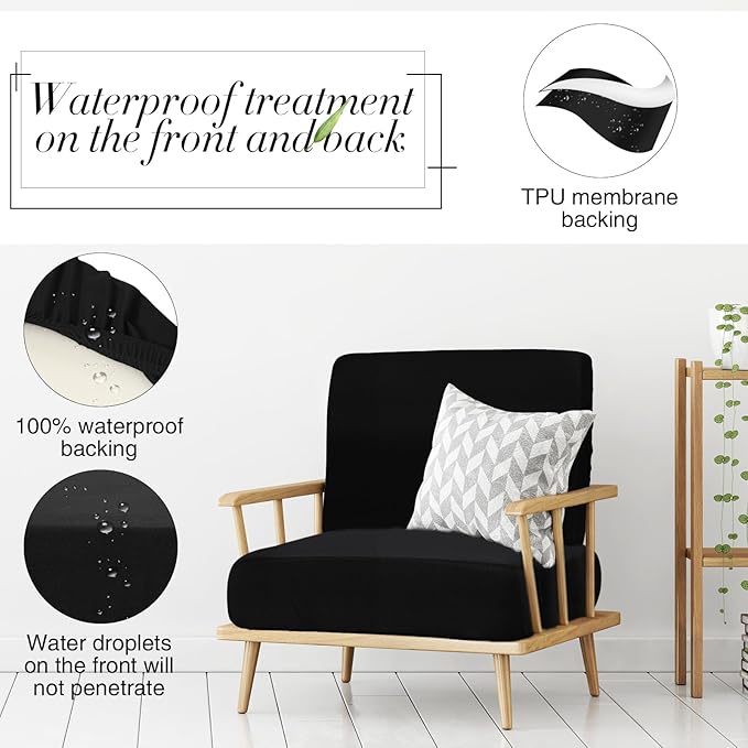 Newwiee 12 Pcs Patio Outdoor Cushion Covers Replacement Waterproof Stretch Sofa Couch Cushion Covers Washable Individual Couch Slipcovers Set Furniture Protector for Pets(20-27 Inch,Black)