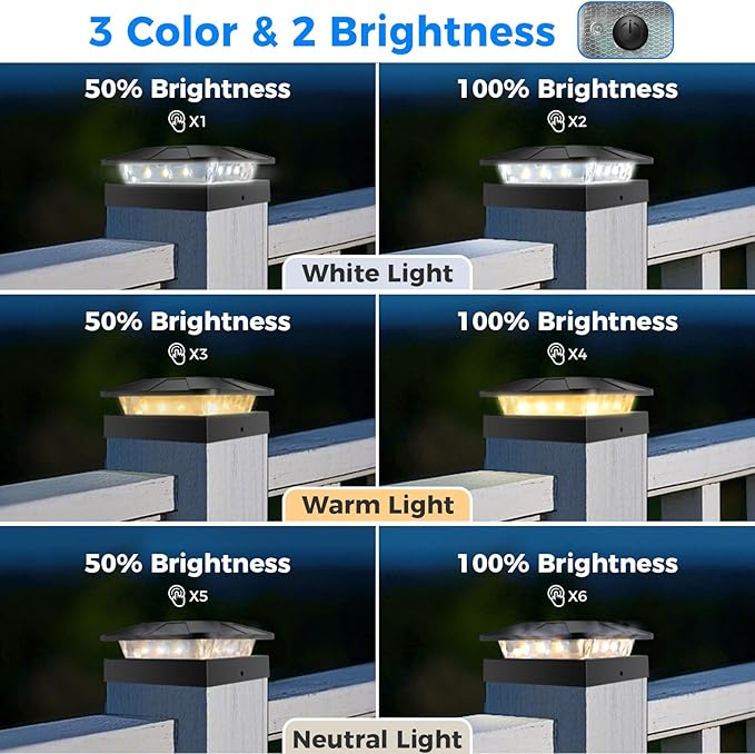 Peasur 4x4 Solar Post Cap Lights Outdoor 12 Packs, 3 Lighting Modes LED Post Light Solar Powered Waterproof, Fence Deck Lights for Wood/Vinyl Posts