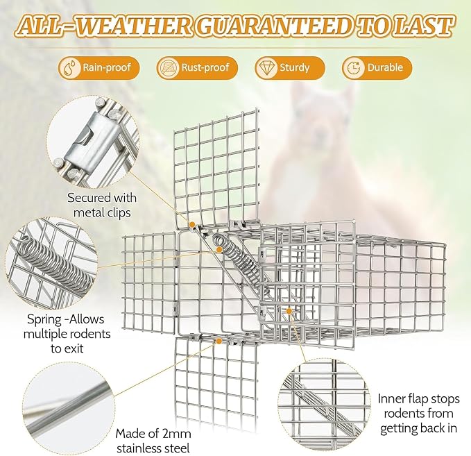 3Sets One Way Squirrel Door Excluders, 3 × 3 × 9inch Animal Excluder Cage, Humane Squirrels, Chipmunks Contactless Excluder, for Outdoor Spaces Like Attics, Chimneys - Includes Full Installation Kit