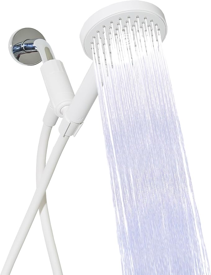 Sproos - Handheld Shower Head, High Pressure, 3 Spray Functions Plus Pause, Extra Long 70 Inch Hose - Eco-friendly Materials - Easy DIY Installation - High Pressure Performance - White