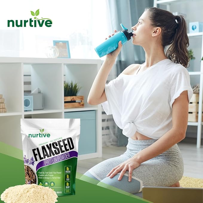 Flaxseed Protein Powder - Plant-Based, Rich in Omega-3 and Antioxidants - Ideal for Post-Workout Recovery - Nutritional Boost for Smoothies & Baking - Non-GMO & Gluten-Free (16 oz / 454g)