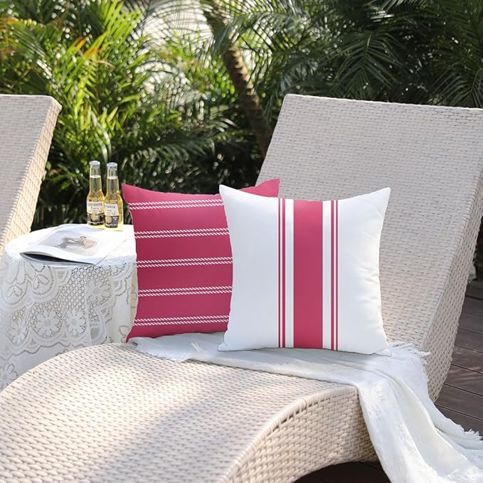 DFXSZ Outdoor Pillow Covers 20x20 Inch Set of 4 Hot Pink Waterproof Modern Geometry Throw Pillows Outdoor Summer Waterproof Decor for Patio Funiture Garden Polyester Cushion Covers 013L20