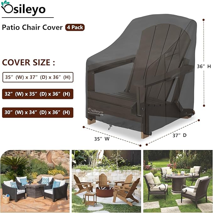 Patio Chair Cover 35W x 37D x 36H inches,Waterproof Heavy Duty Outdoor Furniture Covers for Patio Adirondack Chair 4 Pack（Black）
