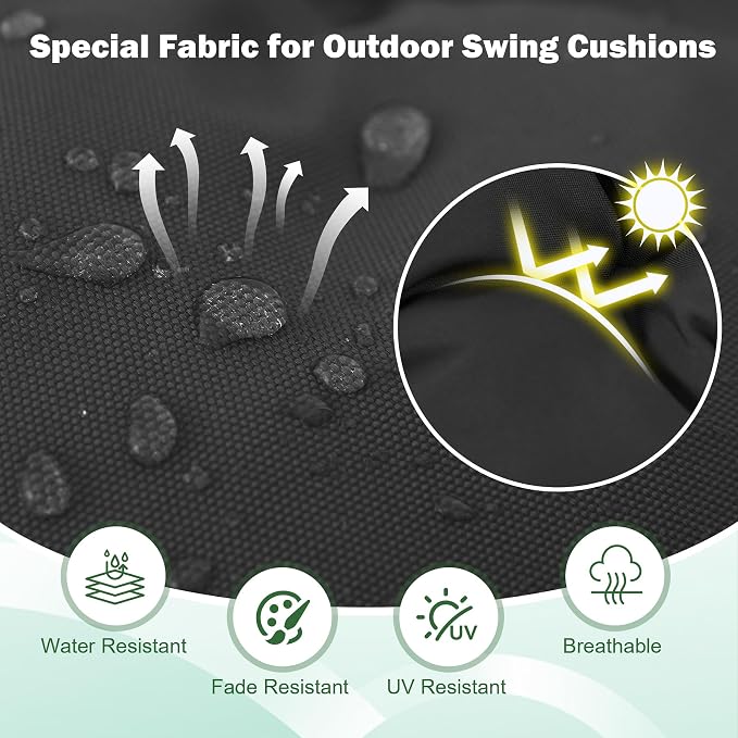 Porch Swing Cushions, 60x40 Inch Swing Cushions for Outdoor Furniture, Waterproof 3 Seater Patio Seat Cushion with Backrest, Replacement Bench Cushion for Glider, Settee, Dark Grey
