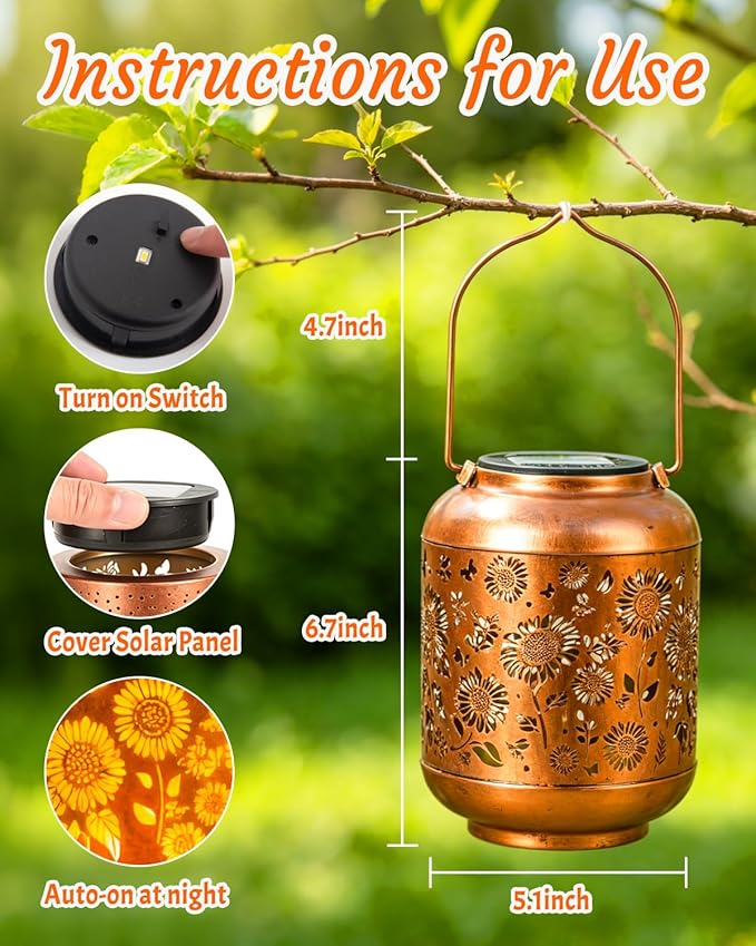ANYTALK Birthday Gifts for Women Mom Grandma, Sunflower Solar Lanterns Outdoor Waterproof, Hanging Solar Lights for Yard, Patio, Porch, Garden Decor