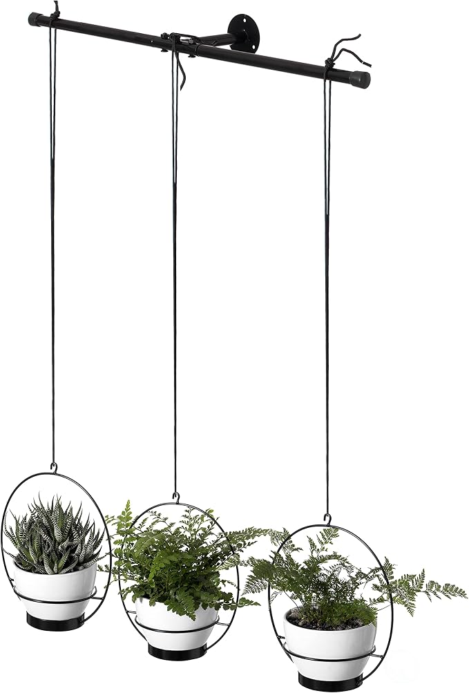 Gardenised Decorative Metal Hanging Planter with Tree Pots for Flowers, White and Black - Small