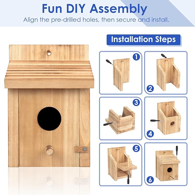 4 Pack Bluebird Houses for Outside,Premium Bird House,Thicken Wooden Bird Nesting Box Kits for Yard Decor,Easy to Assemble