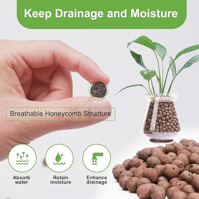 Pulovin 5 lbs LECA Clay Pebbles for Plants, 4-16mm LECA Balls for Indoor Plants Drainage, Hydroponics, Aquaponics, Natural Clay Balls for Soil Root Development, Orchid Potting Mix