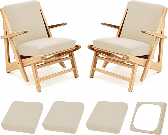 Patio Stretch Cushion Covers, Outdoor Sofa slipcovers for Patio Furniture Cushion Covers, Washable Reusable Furniture Protector (4PCS, Beige)