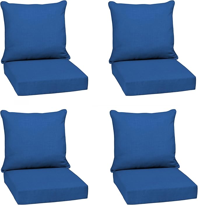 Arden Outdoor Deep Seat Cushion Set (4-Pack), 24 in x 24 in, Weather-Proof, Rain-Proof, Fade Resistant Patio Cushion for Chair, Sofa, and Couch Cobalt Blue Texture