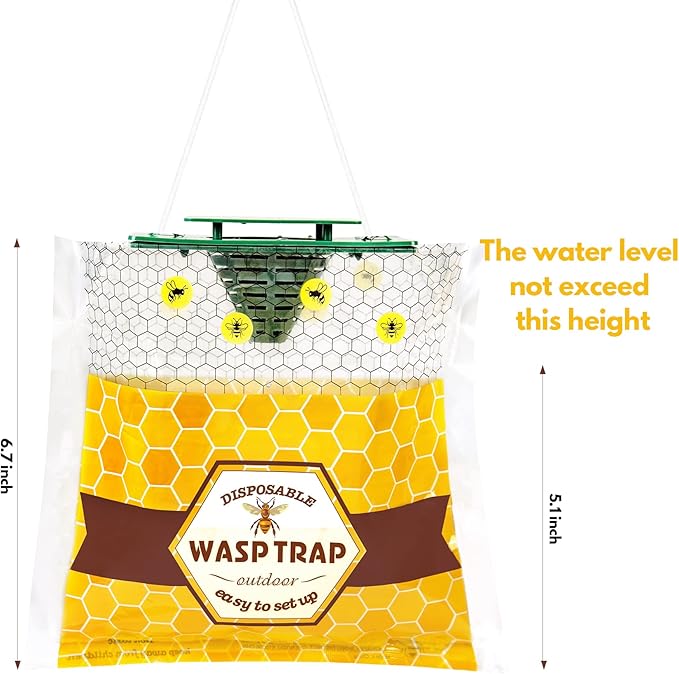 6 Pack Disposable Wasp Traps Outdoor Hanging Carpenter Bee Traps for Outside Yellow Jacket Trap Hornet Trap Wasp Catcher for Bug Flies Patio