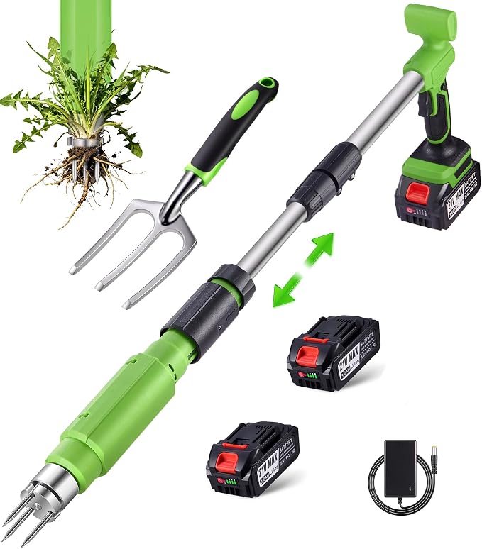 Electric Stand Up Weed Puller Tool with 3.0Ah Battery, Deep Root Removal Adjustable Handle Weeding Tool, Garden Electric Weed Puller with 3-Claw Steel Head for Dandelion, Lawn, Garden,Yard and Farm
