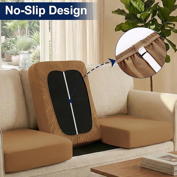 Smiry Waterproof Patio Cushion Covers, Stretch Outdoor Couch Slipcovers Replacement Washable Furniture Protector Sofa Chair Seat Cover for Dogs and Pets (12 Pcs, Camel)