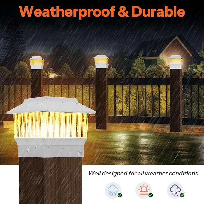 Single Solar Post Cap Light - Modern #2: Fits True 4x4 Vinyl & 5x5 Wood Posts, 3 Color Temp, 50 Lumen, Waterproof Outdoor Lights for Deck Fence, Elegant White