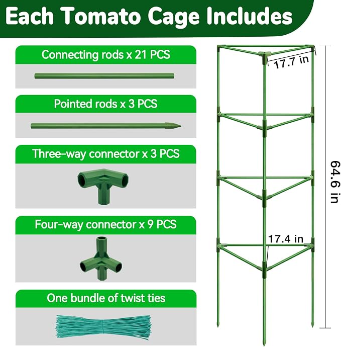 ZeeDix 65 Inch Tall Tomato Cages for Garden, 2 Pack Heavy Duty Large Plant Support Stakes for Heavy Climbing Vegetables, Adjustable Tomato Trellis for Pots & Outdoor Raised Garden Beds