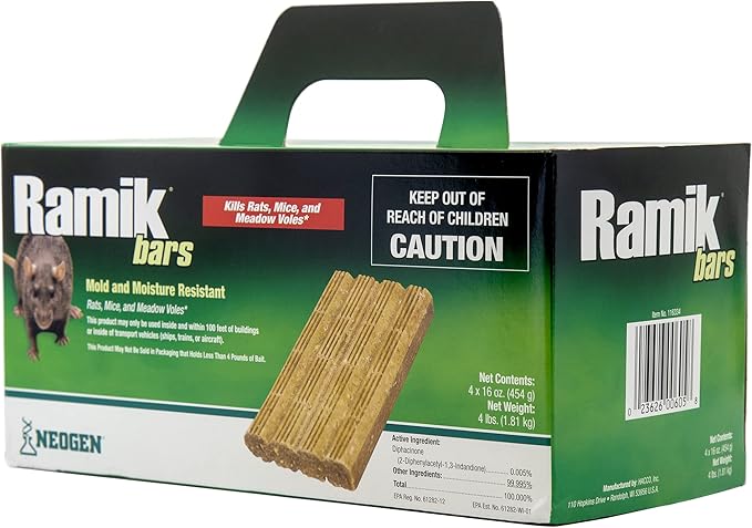 Neogen Ramik Fish Flavored Weather Resistant Rodenticide Bars, 4 x 16 oz Bars (4lb) (Pack of 4)