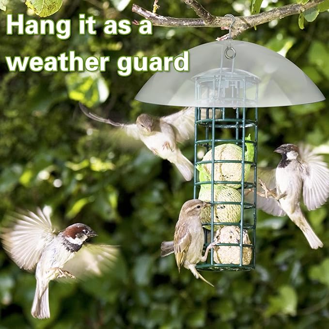 2 Pcs Squirrel Baffles Bird Feeder Rain Guard Bird Feeders Protective Cover Clear Round Protective Dome Rain Anti-Squirrel Protective Cover for Hanging Bird Feeders Outdoor Garden - 10''