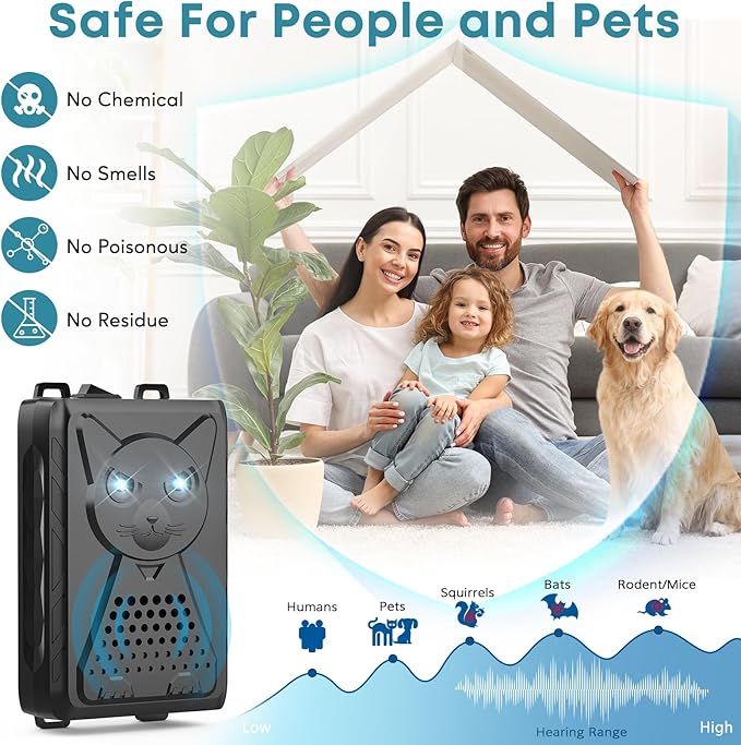 Ultrasonic Pest & Rodent Mouse Squirrels Repellent, 2 Pack Plug-in Electronic Rat Bat Bug Spider Repeller, Battery Operated Deterrent Control Mice for Car Engines, Replace Mouse Traps Indoor, Outdoor