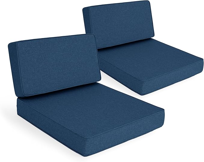 Outdoor Furniture Cushions 25.6x25.6 Inch, Deep Seat Patio Couch Cushions Replacement for Sectional Conversation Set Sofa Loveseat, Water Resistant, Removable Cover, Set of 2, Navy Blue