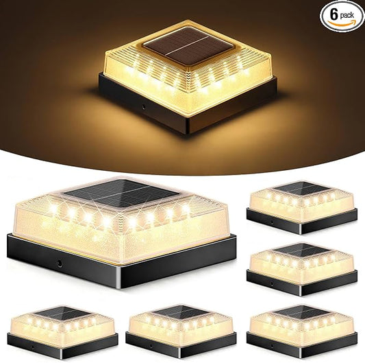 Brightever 3.5x3.5 4x4 Solar Post Cap Light Outdoor, 6-Pack Fence Post Solar Lights for Wooden/Vinyl Posts, 3 Lighting Modes, Solar Powered Waterproof Deck Post Lights for Garden Patio, Black